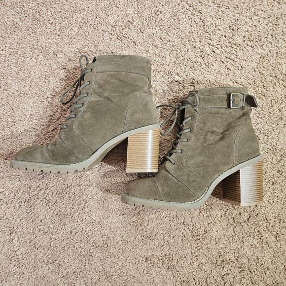 Carryn Lace Up Ankle Boots Womens 11 Olive Green Suede 2.5 Inch Block Heel - Picture 3 of 7
